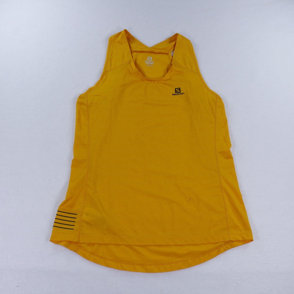 Salomon Women XA Running Tank Top Size L Papaya Punch Yellow Orange Mesh Vented